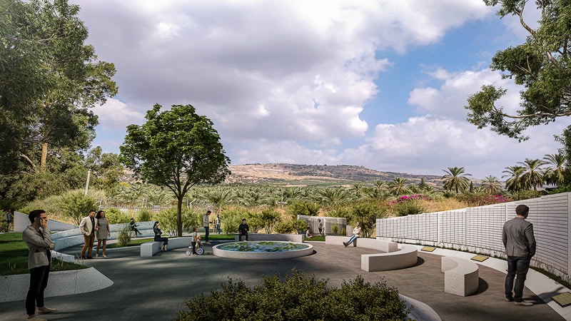 A rendering of people enjoying the Prayer Garden at Yardenit